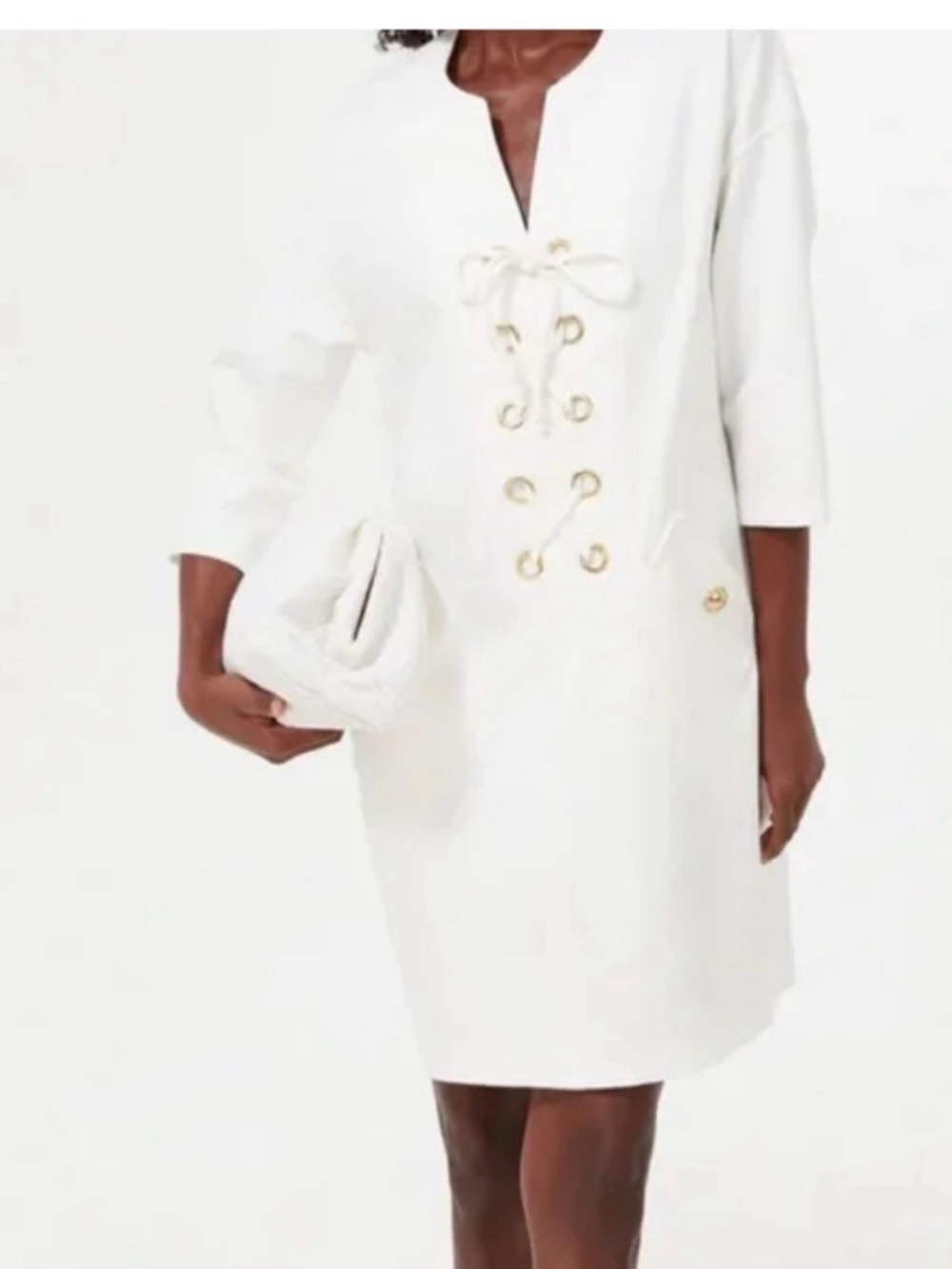 Tuckernuck -Callahan - White Eyelet Lace-Up Shift Dress